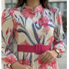 Robe Longue Fleurie Femme Chic – Manches Longues, Ceinture cuire à la Taille & Style Élégant Été