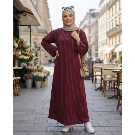 Robe Femme Longue à Rayures Fines – Robe Modeste Élégante avec Manches Longues