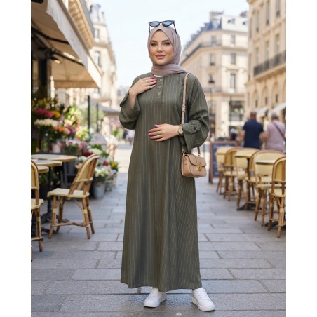 Robe Femme Longue à Rayures Fines – Robe Modeste Élégante avec Manches Longues