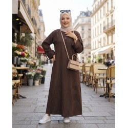 Robe Femme Longue à Rayures Fines – Robe Modeste Élégante avec Manches Longues
