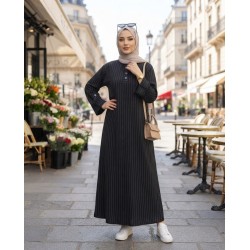 Robe Femme Longue à Rayures Fines – Robe Modeste Élégante avec Manches Longues