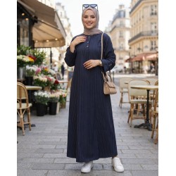 Robe Femme Longue à Rayures Fines – Robe Modeste Élégante avec Manches Longues