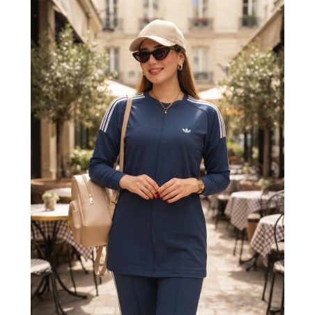 Jogging Femme 2 Pièces avec bandes blanc – Confort & Style Sport Chic | PerlaMode