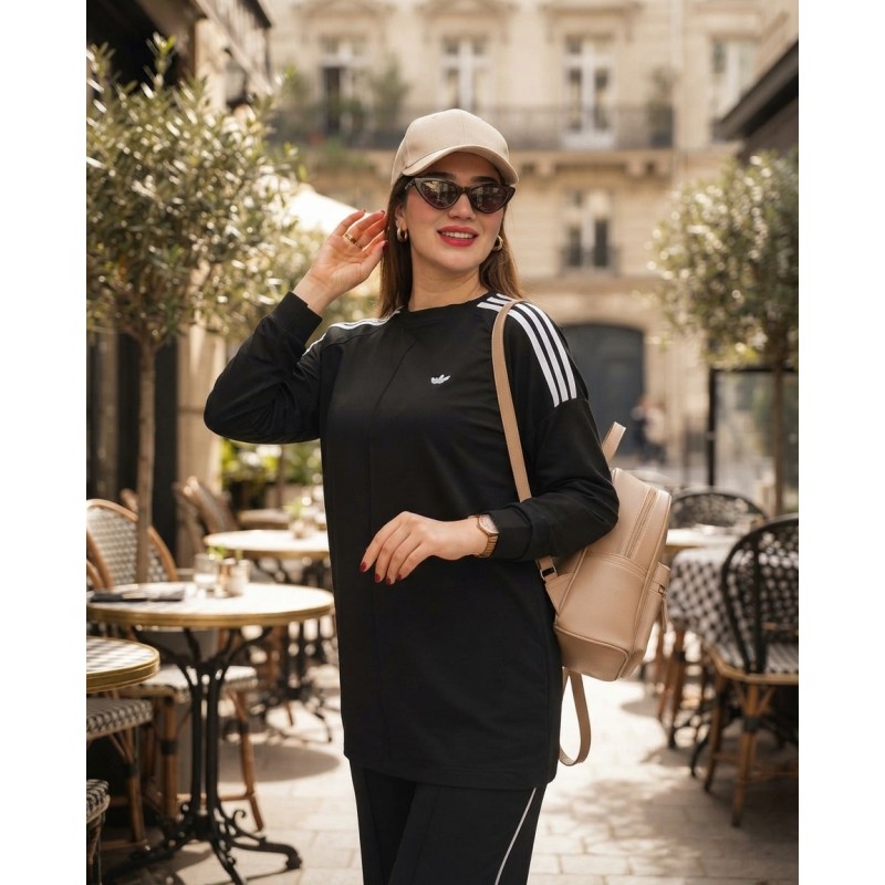 Jogging Femme 2 Pièces avec bandes blanc – Confort & Style Sport Chic | PerlaMode