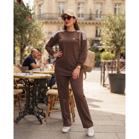 Jogging Femme 2 Pièces avec bandes blanc – Confort & Style Sport Chic | PerlaMode