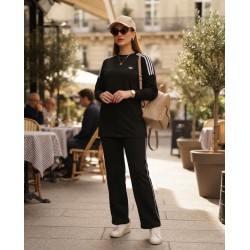 Jogging Femme 2 Pièces avec bandes blanc – Confort & Style Sport Chic | PerlaMode