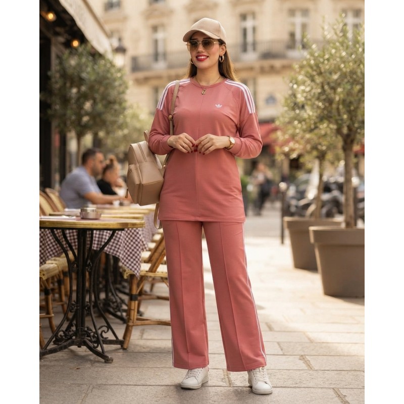 Jogging Femme 2 Pièces avec bandes blanc – Confort & Style Sport Chic | PerlaMode