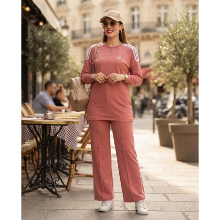 Jogging Femme 2 Pièces avec bandes blanc – Confort & Style Sport Chic | PerlaMode