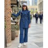 Ensemble Femme en Jean Chic avec Chemise à Volants et Pantalon