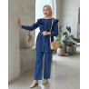 Ensemble Femme en Jean Chic avec Chemise à Volants et Pantalon
