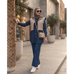 Ensemble Femme en Jean Chic avec Chemise à Volants et Pantalon