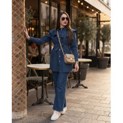 Ensemble Femme en Jean Chic avec Chemise à Volants et Pantalon
