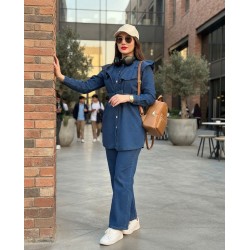 Ensemble Femme en Jean Chic avec Chemise à Volants et Pantalon