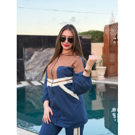 Jogging Femme 2 Pièces à Bandes Contrastantes – Ensemble Chic Zippé