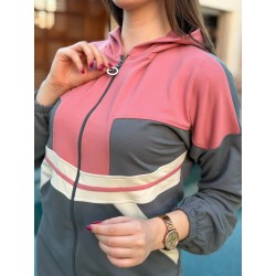 Jogging Femme 2 Pièces à Bandes Contrastantes – Ensemble Chic Zippé
