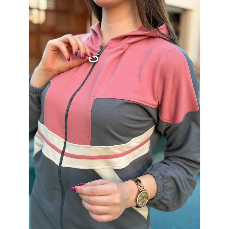 Jogging Femme 2 Pièces à Bandes Contrastantes – Ensemble Chic Zippé