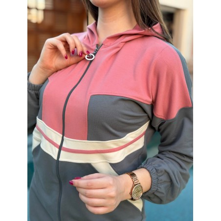 Jogging Femme 2 Pièces à Bandes Contrastantes – Ensemble Chic Zippé